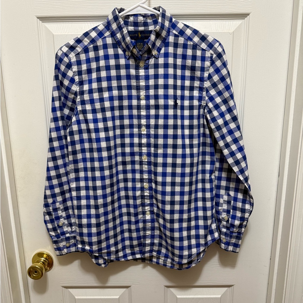 Ralph Lauren Boys Blue and White Check Button Down